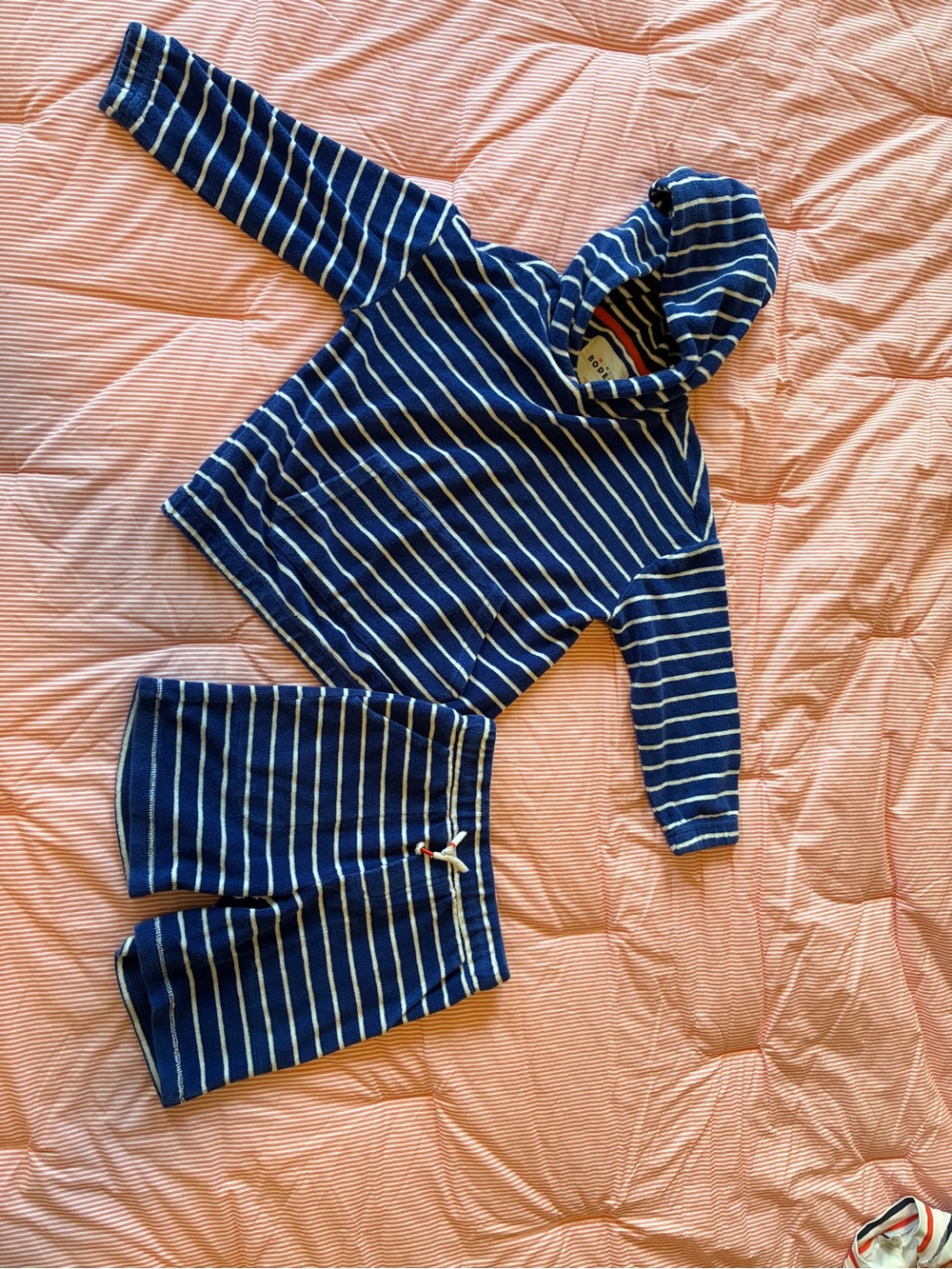 Boden Kids Striped Hooded Blue & White Terry Coverup Set